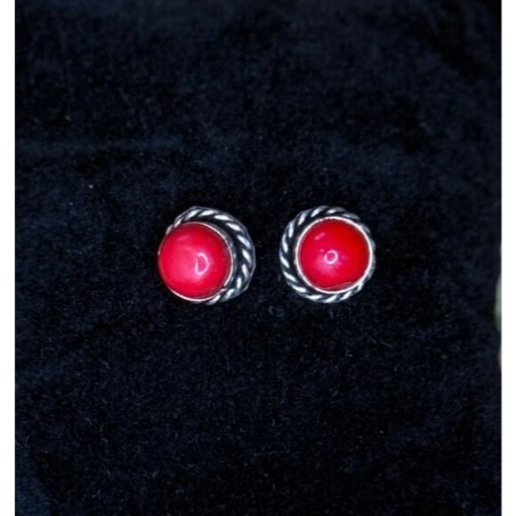 Bright Red Stone Hand Made Sterling Silver Earrings - Picture 1 of 2